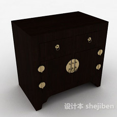中式木质棕色床头柜3d模型下载