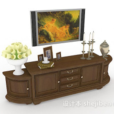 棕色木质装饰厅柜3d模型下载