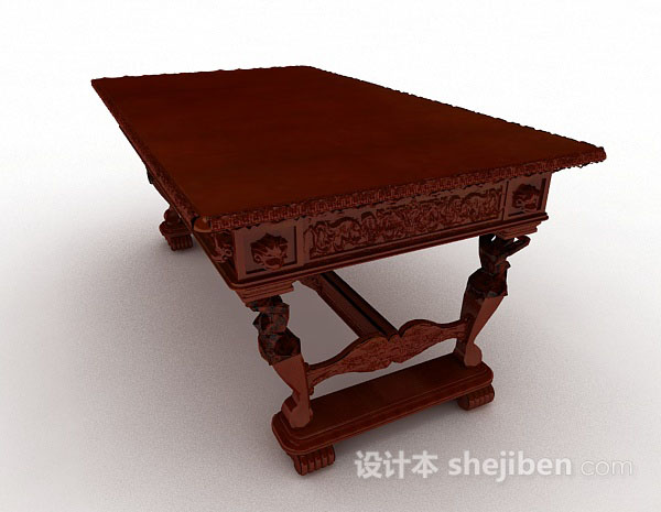 设计本中式红棕色餐桌3d模型下载