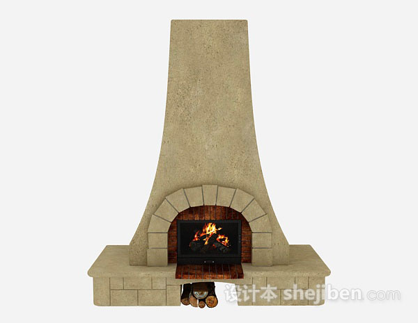 棕色石壁炉3d模型下载