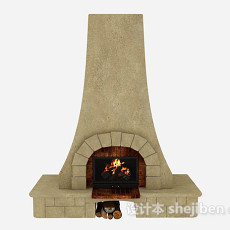 棕色石壁炉3d模型下载