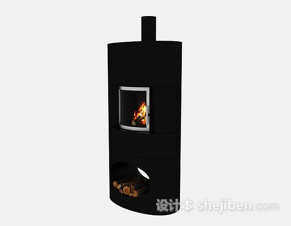 现代风格黑色小壁炉3d模型下载