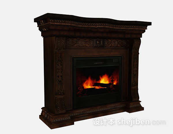 现代风格深棕色壁炉3d模型下载