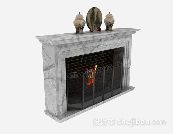 简约灰色石壁炉3d模型下载