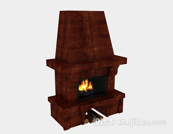棕色木质壁炉3d模型下载