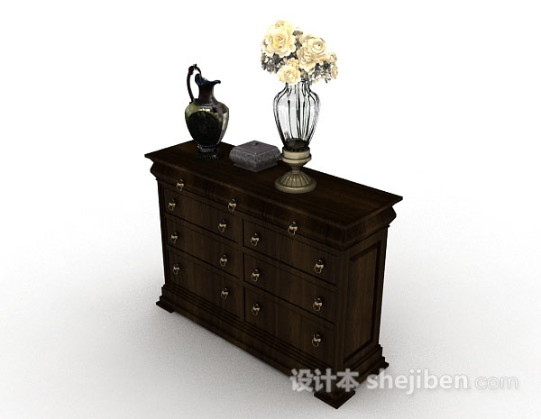 现代风格木质深棕色厅柜3d模型下载