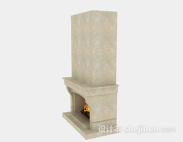 现代风格浅棕色石壁炉3d模型下载