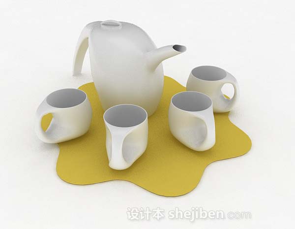 现代风格个性白色茶具3d模型下载