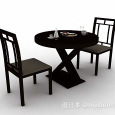 简单木质圆形餐桌椅3d模型下载