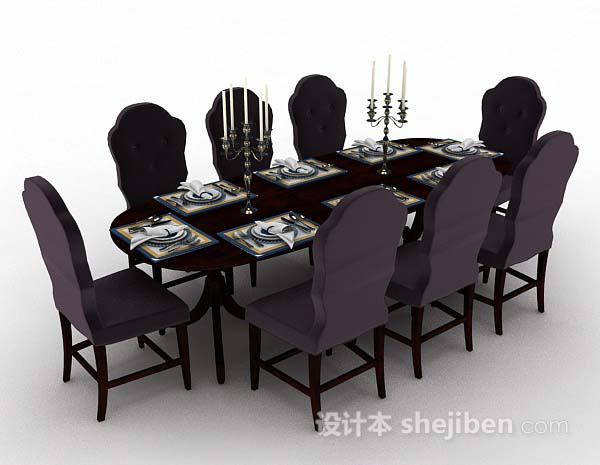 欧式紫色餐桌椅3d模型下载