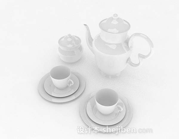 白色简约茶具3d模型下载
