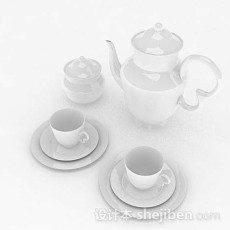 白色简约茶具3d模型下载