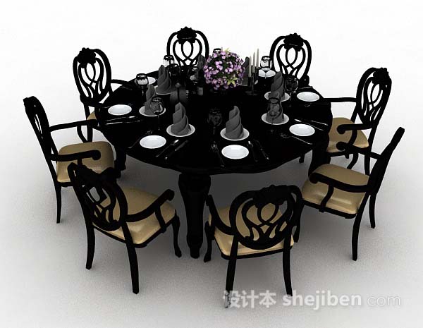 黑色圆形餐桌椅