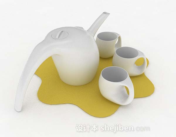 个性白色茶具3d模型下载