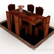 日式棕色木质餐桌椅3d模型下载