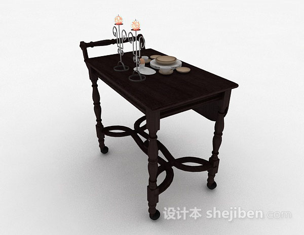 欧式风格欧式棕色移动餐桌3d模型下载