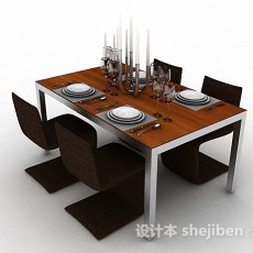 简约餐桌椅3d模型下载