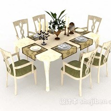 黄色家居餐桌椅3d模型下载