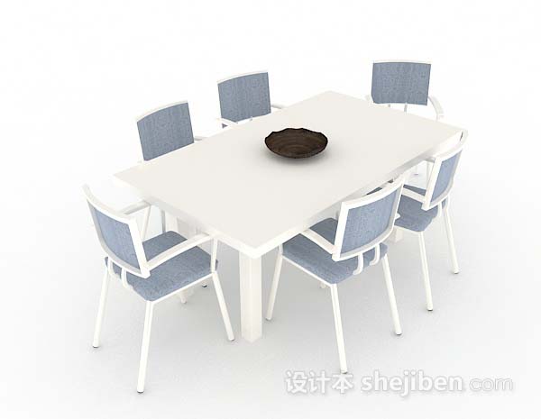 简约清新蓝白色餐桌椅
