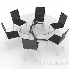 圆形灰色简约餐桌椅3d模型下载