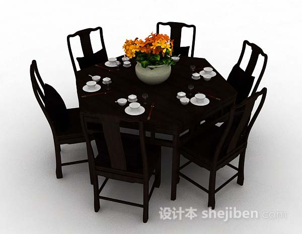 中式木质餐桌椅
