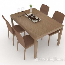 简约木质棕色餐桌椅3d模型下载