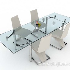 简约玻璃餐桌椅3d模型下载