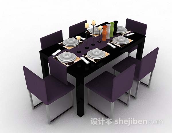紫色简约餐桌椅