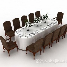 欧式椭圆形餐桌椅3d模型下载