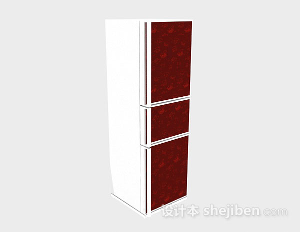 红色三门冰箱3d模型下载