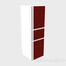 红色三门冰箱3d模型下载