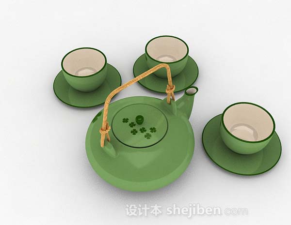 设计本绿色茶具套装3d模型下载