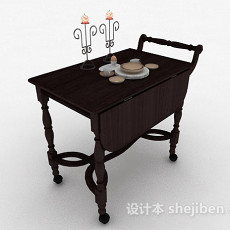 欧式棕色移动餐桌3d模型下载