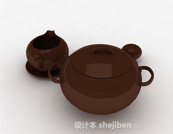 设计本棕色茶具3d模型下载