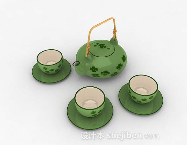 绿色茶具套装3d模型下载