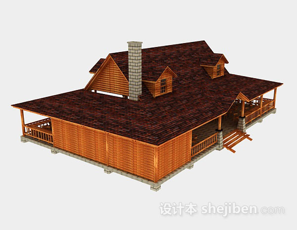 设计本田园木质房屋3d模型下载