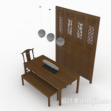 中式木质书桌椅3d模型下载