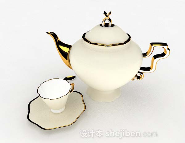 欧式黄色茶具3d模型下载