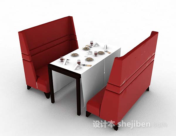 简约卡座餐桌椅3d模型下载