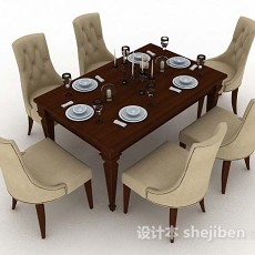 欧式木质简约餐桌椅3d模型下载