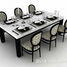 古典餐桌椅3d模型下载