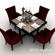红色餐桌椅3d模型下载