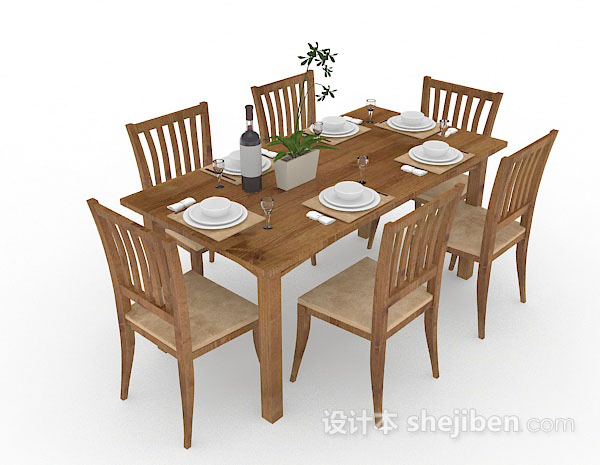 黄棕色木质餐桌椅组合
