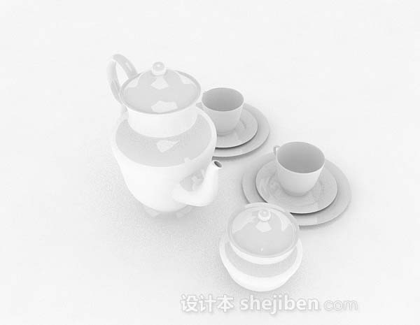 设计本白色简约茶具3d模型下载