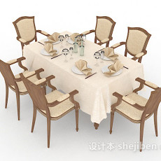 欧式简单餐桌椅组合3d模型下载