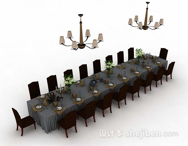 长方形棕色餐桌椅
