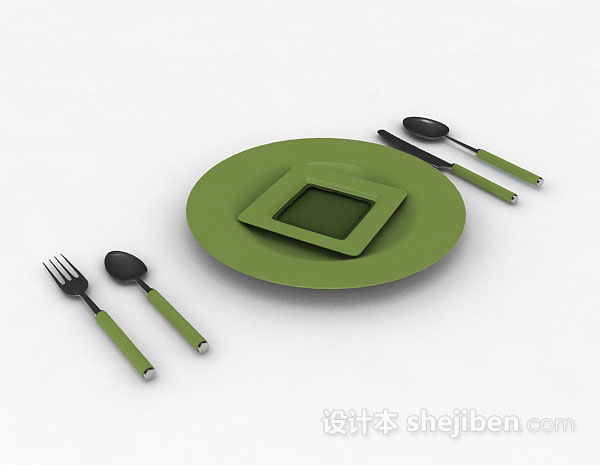 绿色餐具3d模型下载