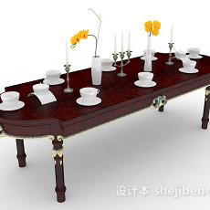 欧式木质餐桌3d模型下载