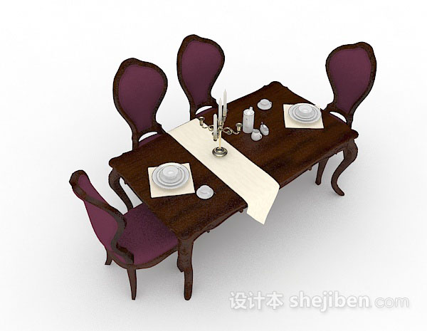 紫色木质餐桌椅