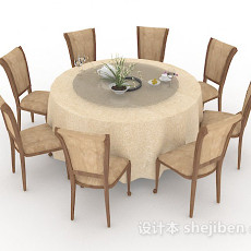 黄棕色餐厅桌椅组合3d模型下载